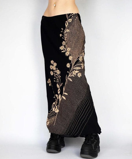 Midnight Bloom & Dot Maxi Skirt – Fall's Must-Have Bohemian Chic for American Women