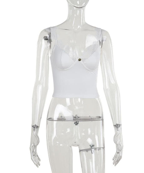 Gothic Romance Lace Trim Bustier Cami Top - Fall V-Neck Tank for Edgy Chic