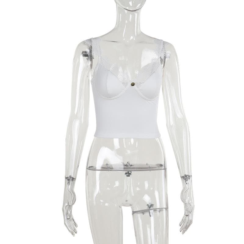 Gothic Romance Lace Trim Bustier Cami Top - Fall V-Neck Tank for Edgy Chic