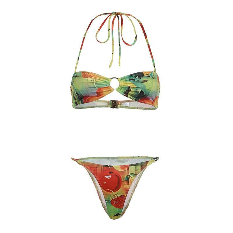 Juicy Fruit Print O-Ring Halter Bikini - Your Must-Have Tropical Vacation Swimwear