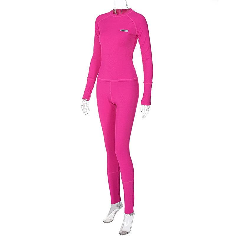 Chic Fuchsia Ribbed Long Sleeve Top & Leggings Set - Ultimate Cozy Comfort for Fall & Winter