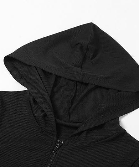 Cozy Fall Athleisure: Women's Black Full-Zip Crop Hoodie & Legging Set