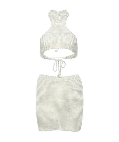 Cozy Chic Knit Halter Crop Top & Mini Skirt Set - Your Fall-to-Holiday & Resort Essential