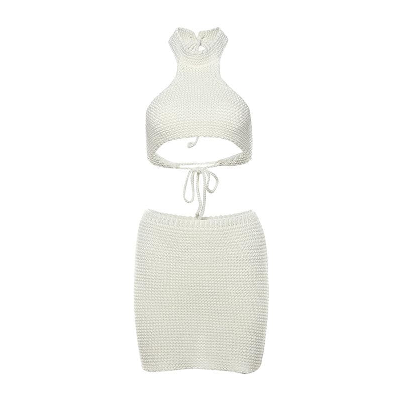 Cozy Chic Knit Halter Crop Top & Mini Skirt Set - Your Fall-to-Holiday & Resort Essential