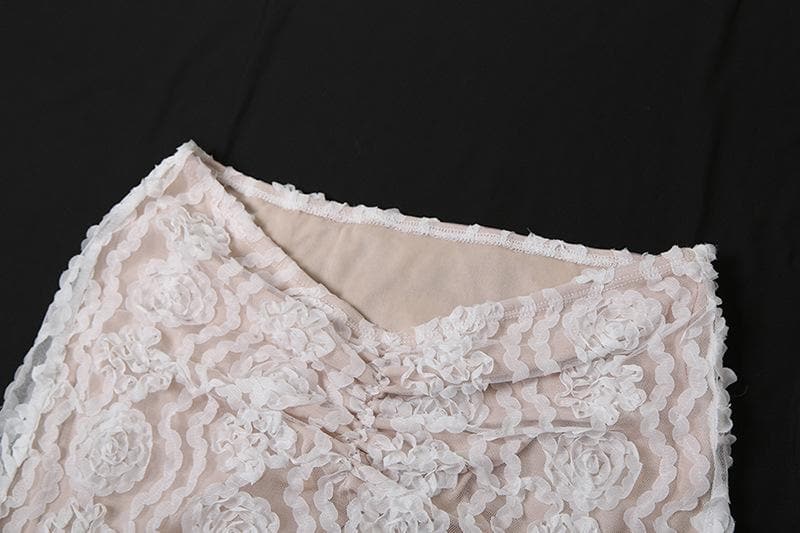 Elegant Floral Lace Two-Piece Set: Bandeau Top & Mermaid Maxi Skirt – Holiday & Wedding Guest Ready