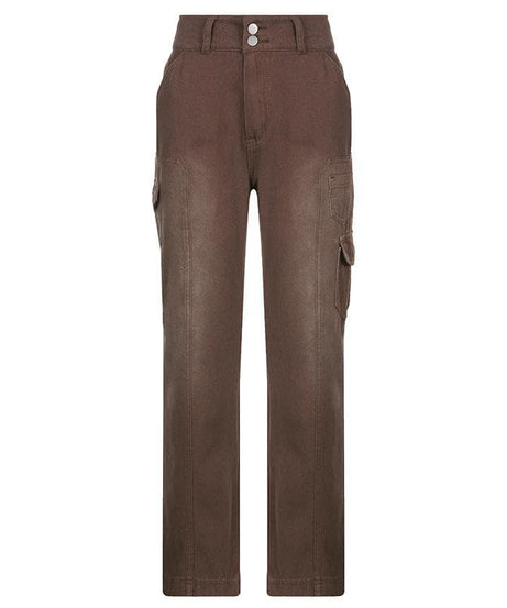 Fall Trend: Women's High-Rise Baggy Cargo Jeans - Y2K Faded Denim