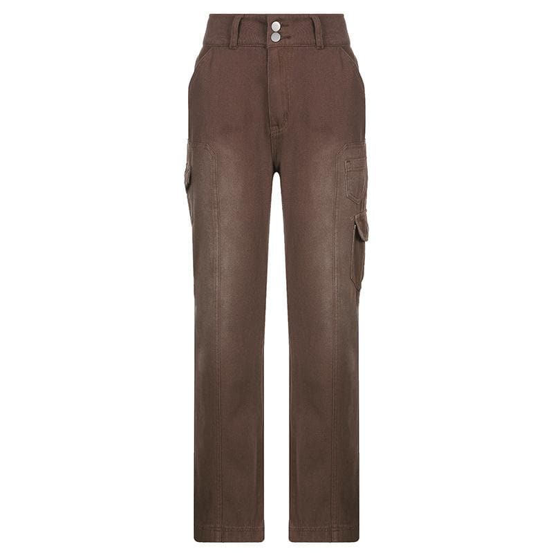 Fall Trend: Women's High-Rise Baggy Cargo Jeans - Y2K Faded Denim