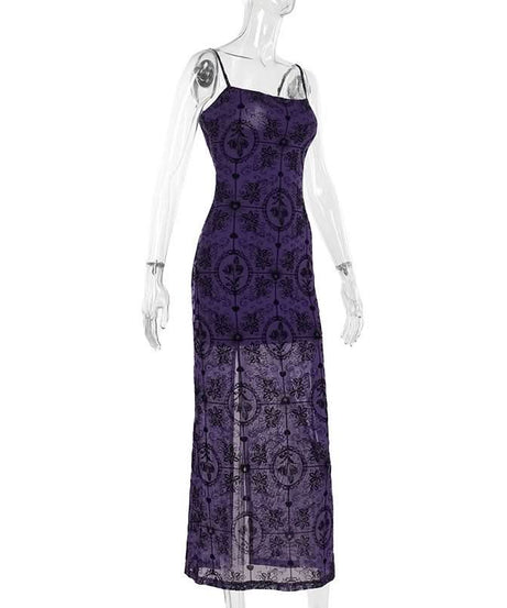 Bewitching Purple Gothic Mesh Maxi Dress - Slay Halloween & Fall with this Mermaid Statement Gown