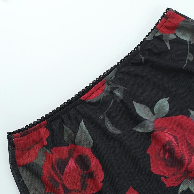 Fall Romance Rose Mesh Strapless Maxi Skirt Set | Holiday Glam