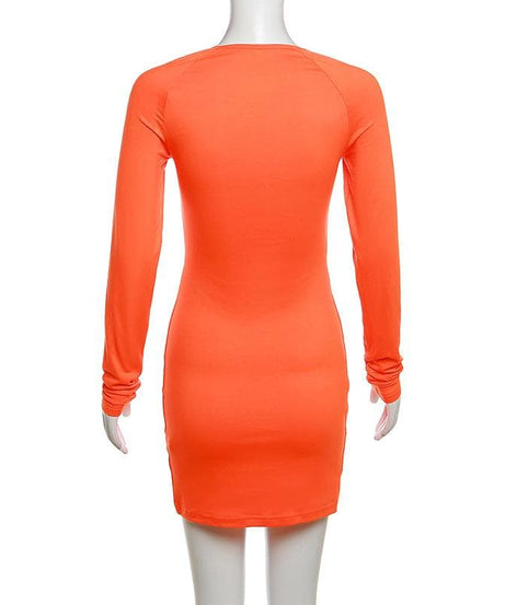 Fiery Orange Corset Detail Bodycon Mini Dress | Square Neck Long Sleeve Fall Party Essential