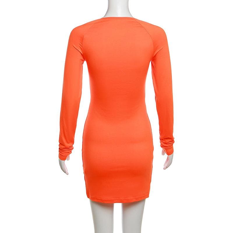 Fiery Orange Corset Detail Bodycon Mini Dress | Square Neck Long Sleeve Fall Party Essential