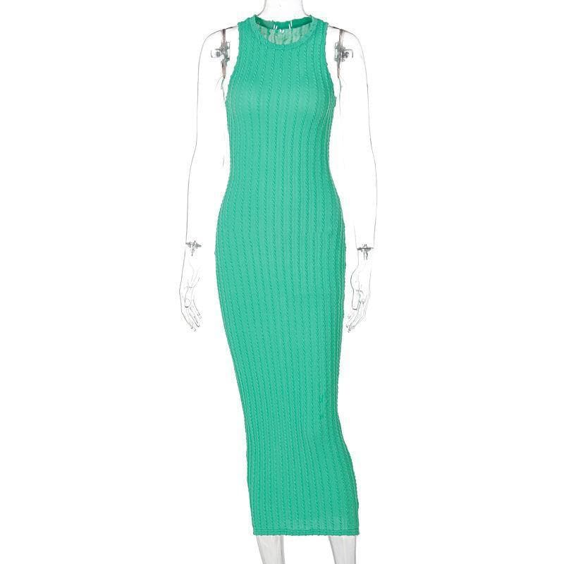 Mint Green Ribbed Knit Sleeveless Midi Dress - Effortless Fall Chic & Versatile