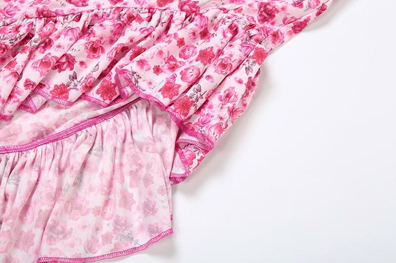 Fall Getaway Chic: Knotted One-Shoulder Floral High-Low Ruffle Maxi Dress