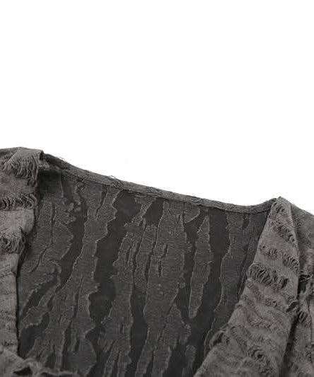 Edgy Distressed Cowl Neck Long Sleeve Top & Choker Set - Grunge & Y2K Fall Fashion for Women