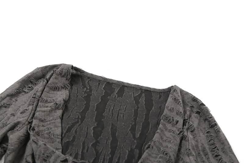 Edgy Distressed Cowl Neck Long Sleeve Top & Choker Set - Grunge & Y2K Fall Fashion for Women