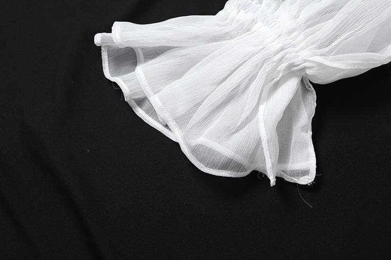 Romantic Sheer Off-Shoulder Blouse - Ethereal Ruffle Sleeve Top for Fall Evenings