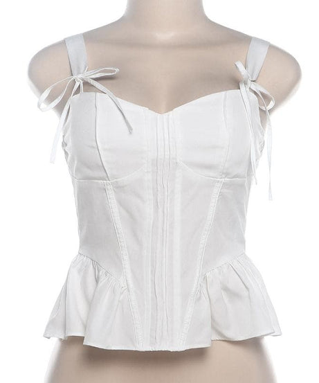 Elevate Your Fall Style: Chic White Corset Peplum Top with Tie Shoulders