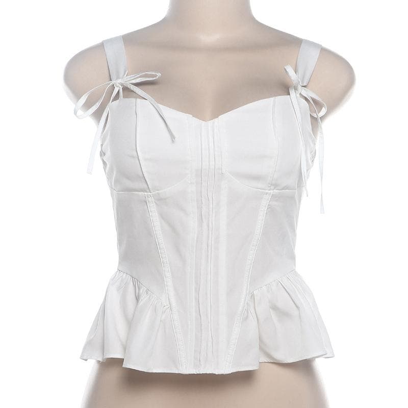 Elevate Your Fall Style: Chic White Corset Peplum Top with Tie Shoulders