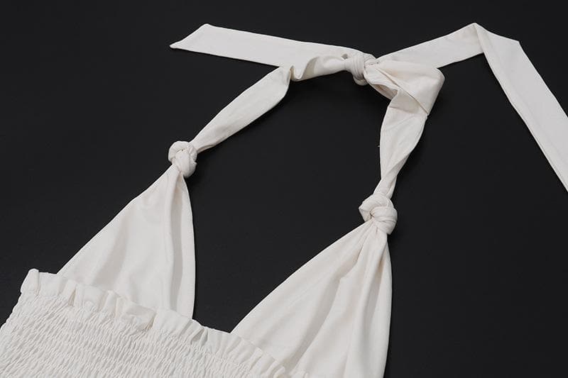 Dreamy White Halter Plunge Ruffle Mini Dress - Chic for Fall Soirees & Sunny Getaways