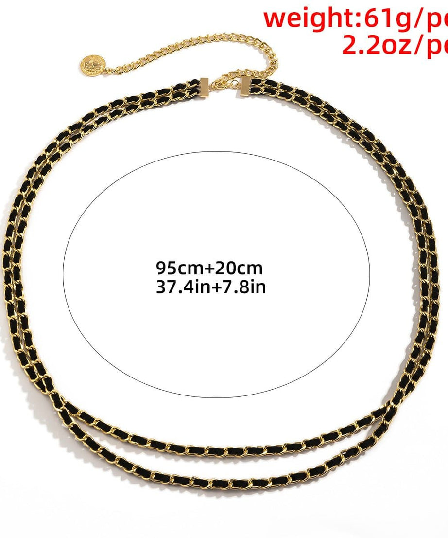 Chic Layered Chain Waist Belt with Black Faux Leather & Coin Charm - Fall Style Essential