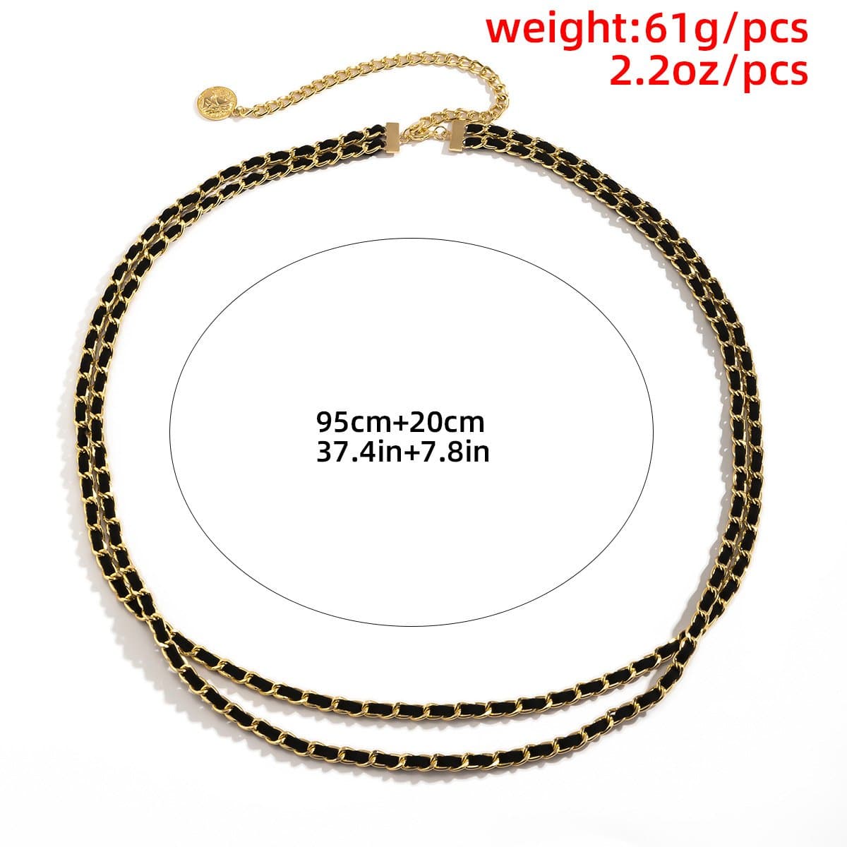 Chic Layered Chain Waist Belt with Black Faux Leather & Coin Charm - Fall Style Essential
