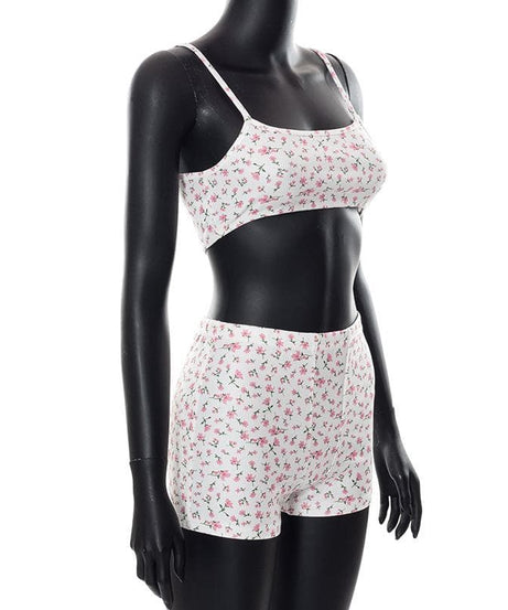 Adorable Floral Textured Cami Crop Top & Shorts Set - Cozy Fall Loungewear for Women