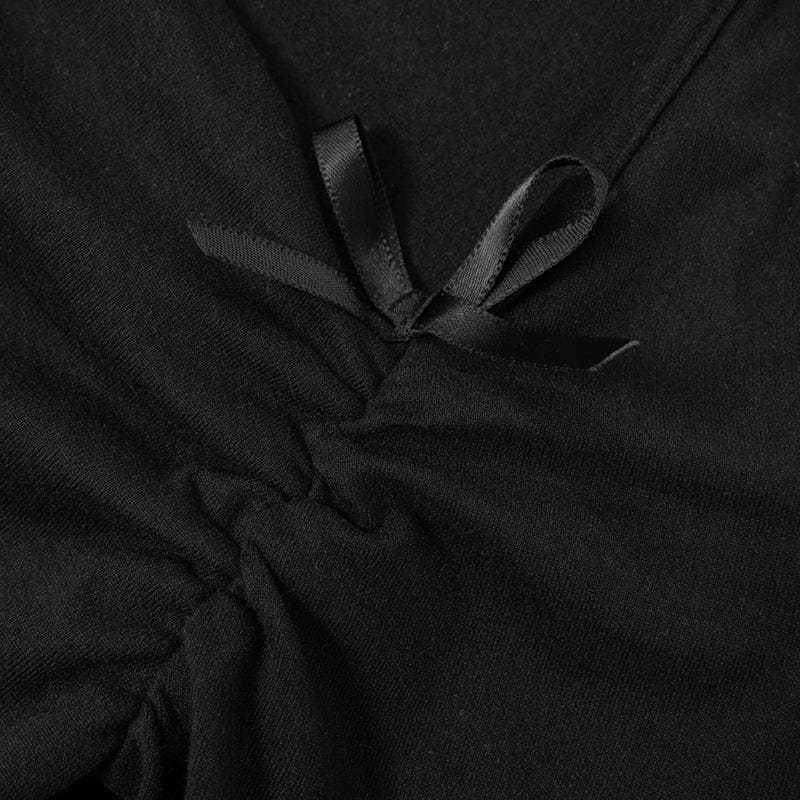 Modern Romance: Black Square Neck Cold Shoulder Long Sleeve Top with Bows – Your Chic Fall Staple