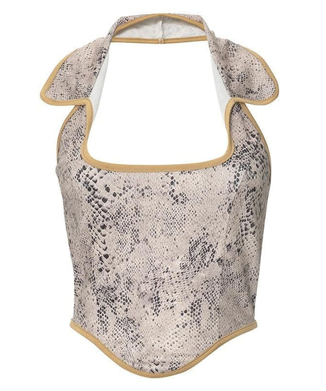 Chic Snakeskin Print Halter Top for Women - Essential Fall Statement Style