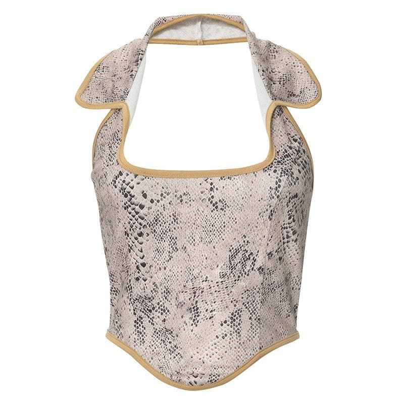Chic Snakeskin Print Halter Top for Women - Essential Fall Statement Style
