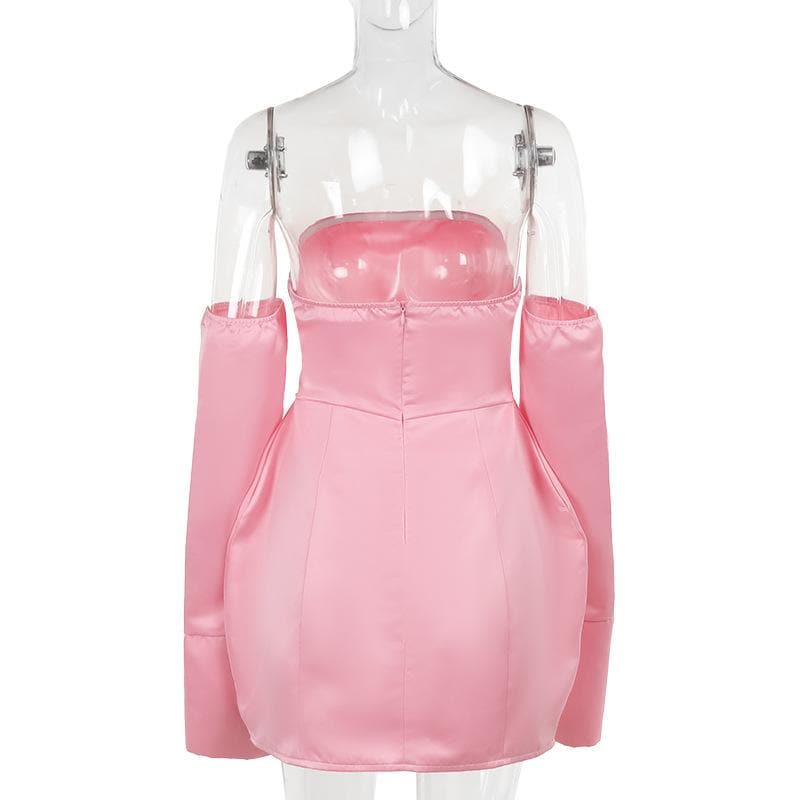 Barbiecore Pink Strapless Mini Dress with Detachable Sleeves | Holiday Party Ready