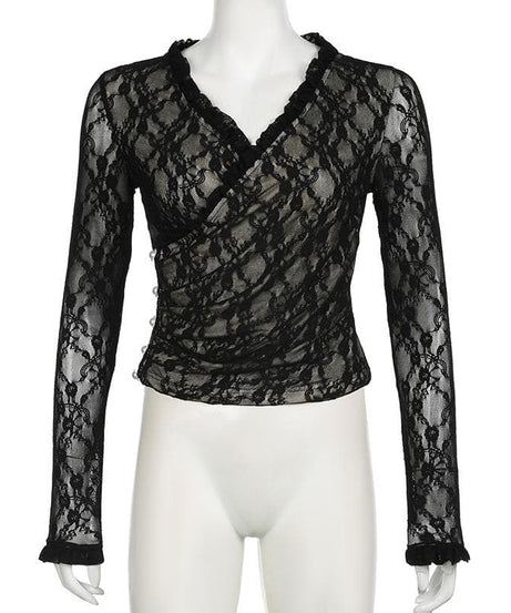 Sultry Chic Black Lace Wrap Top - Your Essential for Fall Nights & Holiday Glam