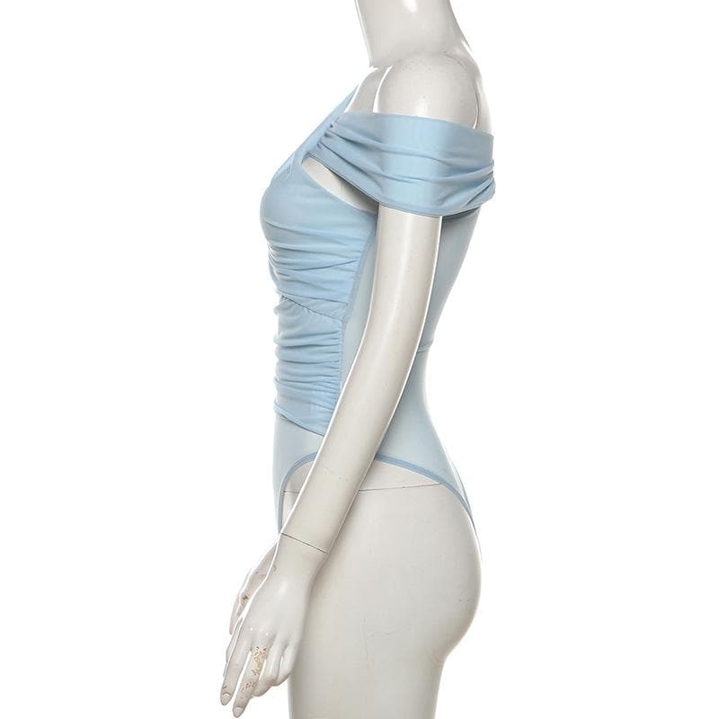 Effortless Chic: Sheer Ruched One-Shoulder Bodysuit - Your Fall Going-Out Essential!