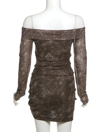 Bewitching Fall Night Out Set: Off-Shoulder Mesh Top & Ruched Mini Skirt