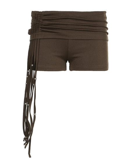 Spooky Season Chic: Y2K Low-Rise Ruched Shorts with Dazzling Beaded Tassels – Perfect for Fall Parties & Halloween