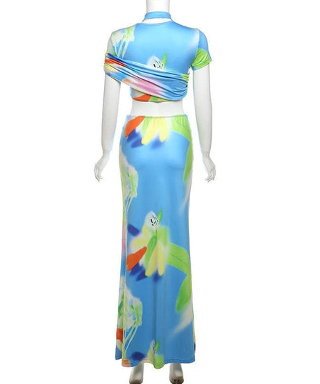 Chic Abstract Print Maxi Skirt Set – Vibrant Two-Piece Co-ord for Your Next Getaway