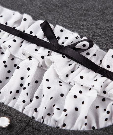 Autumn Chic Y2K Ribbed Ruffle Patchwork Long Sleeve Top