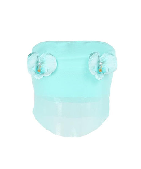 Whimsical Aqua Orchid Mesh Tube Top - Y2K Coquette Crop for Parties & Getaways