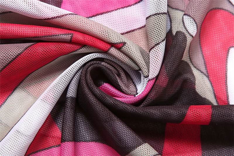 Fall & Holiday Glam: Geo-Abstract Mesh Maxi Dress - Long Sleeve Bodycon Statement