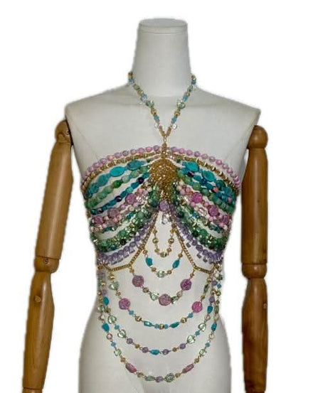 Dazzling Beaded Halter Body Chain Top - Sparkle & Shine for Holiday Parties, Festivals & Tropical Getaways