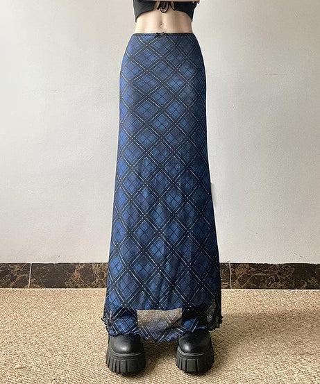 Effortless Blue Floral Mesh Maxi Skirt with Bowknot – Y2K Boho Chic for Fall & Holidays