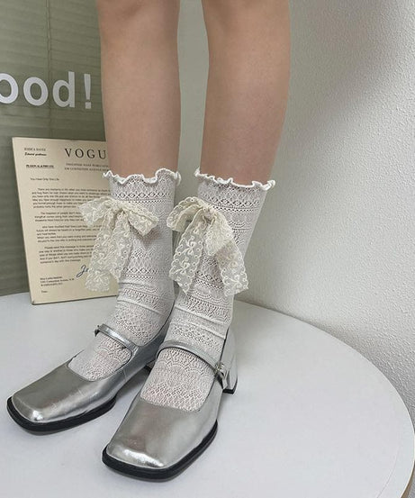 Delicate Lace Bow Ruffle Mid-Calf Socks – Enchanting Fall & Holiday Style