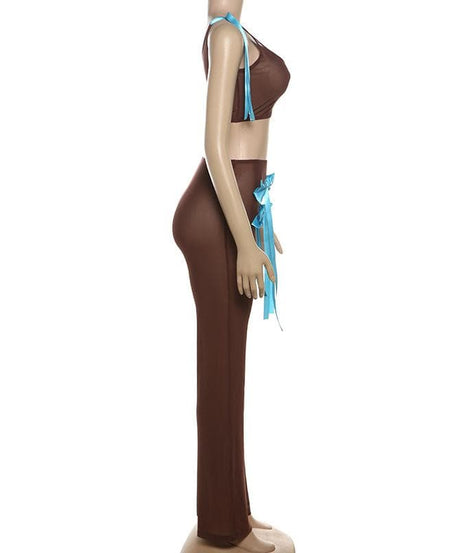 Coquette Dream Sheer Mesh Bow Tie Top & Pants Set | Y2K Fall Fashion