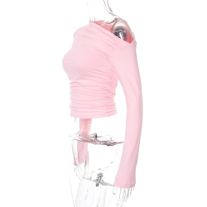 Chic Fall Nights: Asymmetrical Ruched Off-Shoulder Top – Your Essential Black Long Sleeve