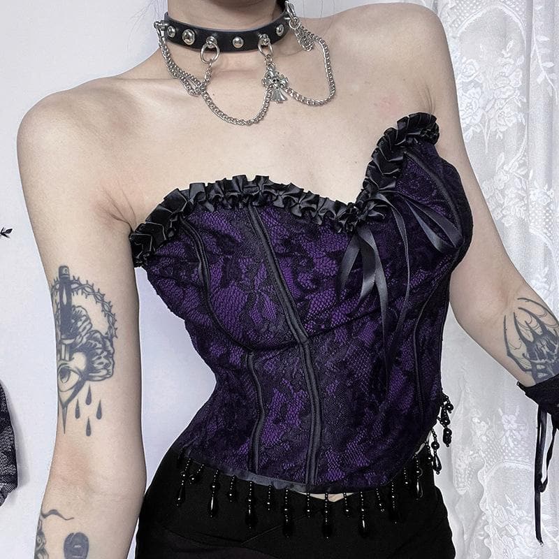 Dark Enchantress Purple Lace Corset Bustier Top - Halloween & Fall Goth Glamour