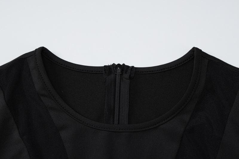 The 'Enigma' Sheer Mesh Patchwork Long Sleeve Romper - Fall Nights Out & Halloween Party Ready