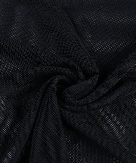 Mesmerizing Black Mesh O-Ring Shrug | Edgy Lace-Up Bell Sleeve Bolero for Fall & Halloween