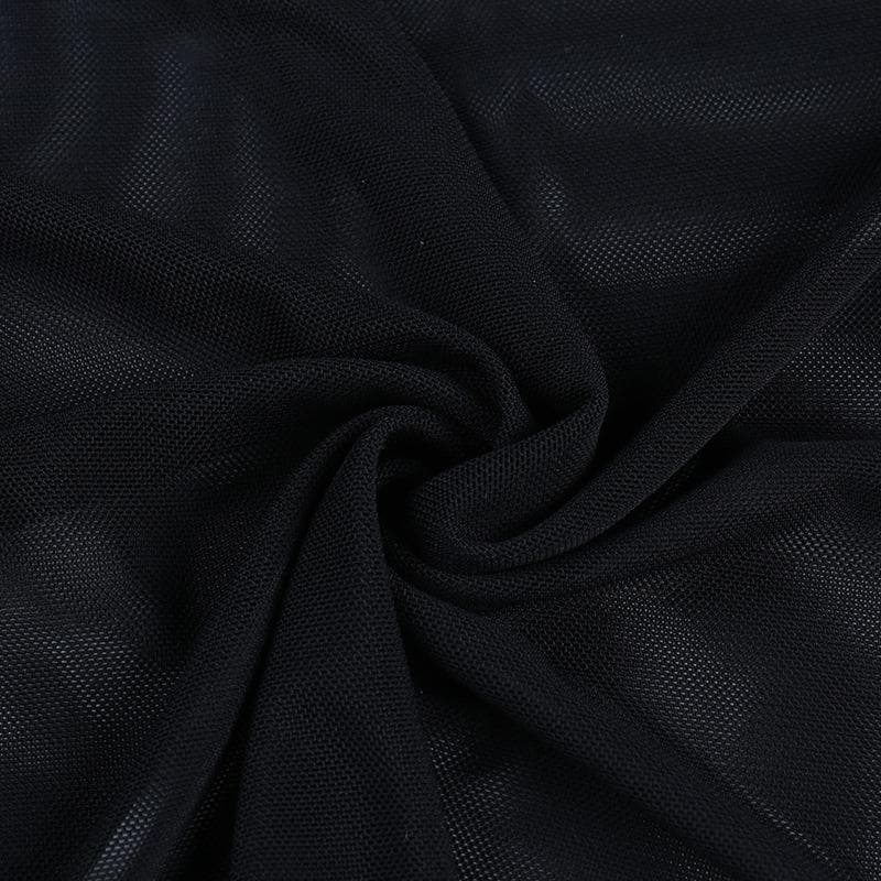 Mesmerizing Black Mesh O-Ring Shrug | Edgy Lace-Up Bell Sleeve Bolero for Fall & Halloween