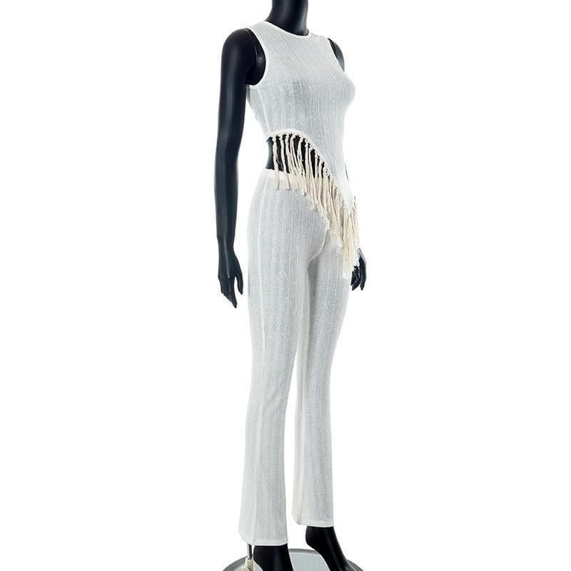 Fall Ready: Effortlessly Chic Asymmetrical Fringe Knit Jumpsuit for Women