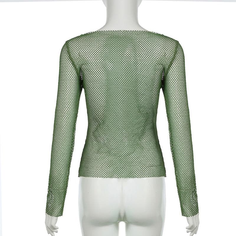 Y2K Grunge Star Mesh Long Sleeve Top - Edgy Fall Layering & Festival Chic for Women