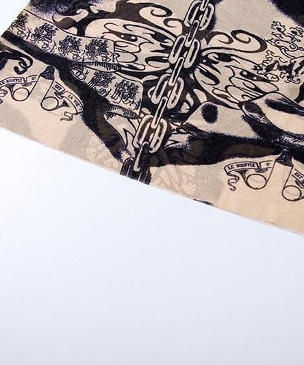 Dark Romance Graphic Sheer Mesh Long Sleeve Top | Tattoo-Inspired Fall '25 Edgy Chic